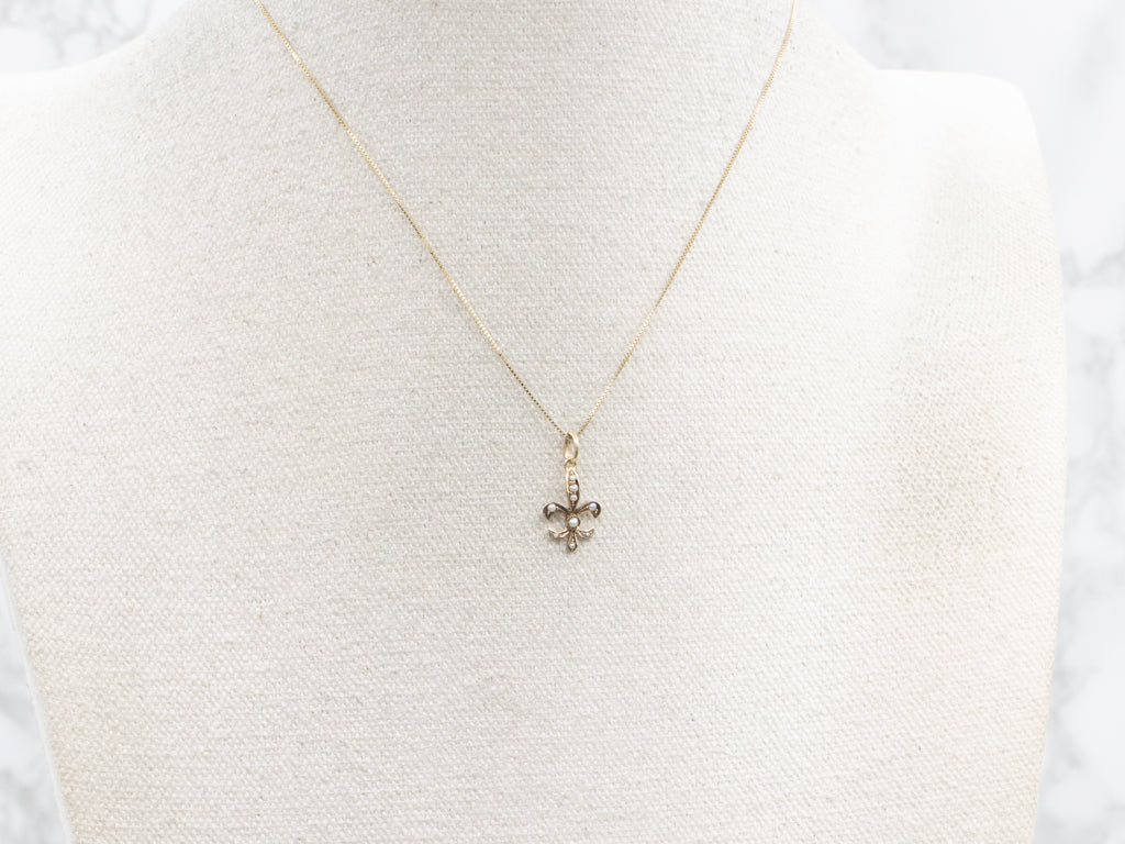 Antique Seed Pearl Fleur-De-Lis Gold Pendant