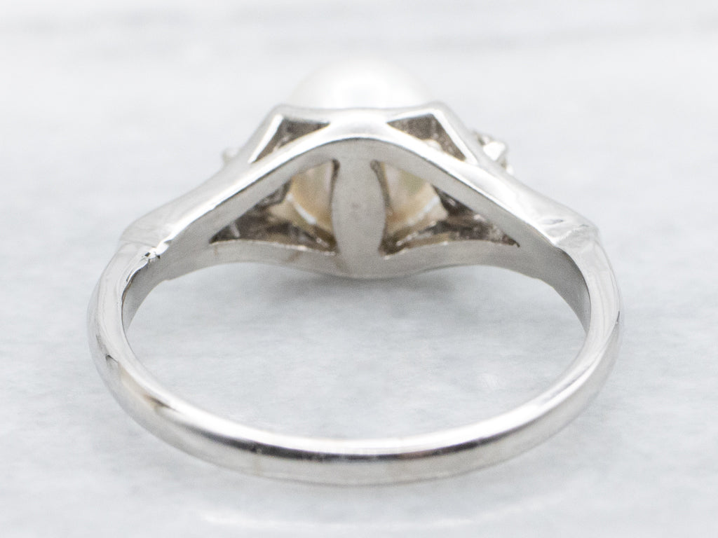 Vintage White Pearl and Diamond Three Stone Ring