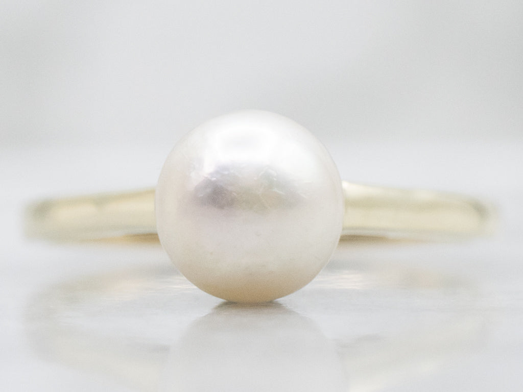 Simple Yellow Gold Pearl Solitaire Ring