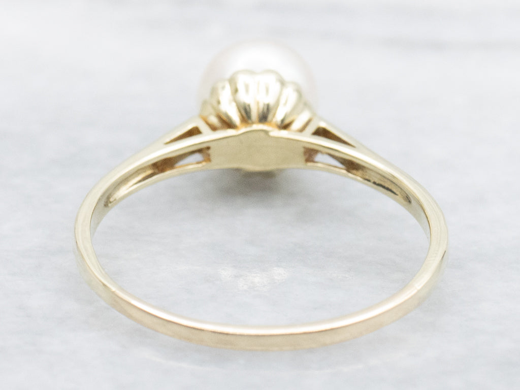 Simple Yellow Gold Pearl Solitaire Ring