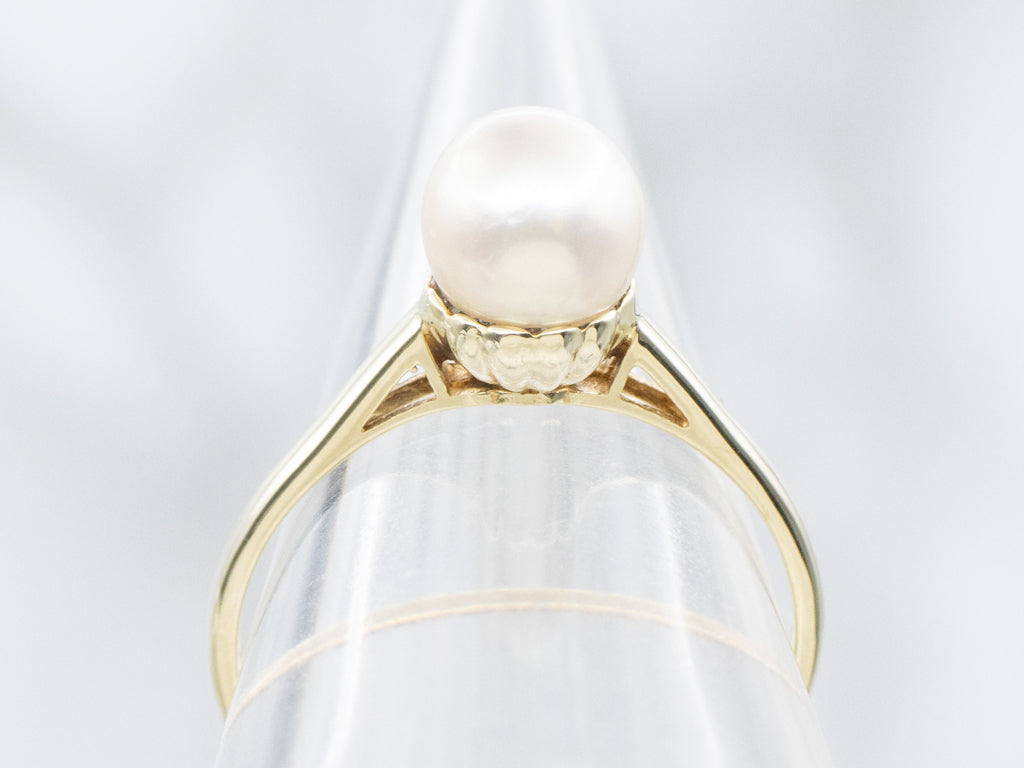 Simple Yellow Gold Pearl Solitaire Ring