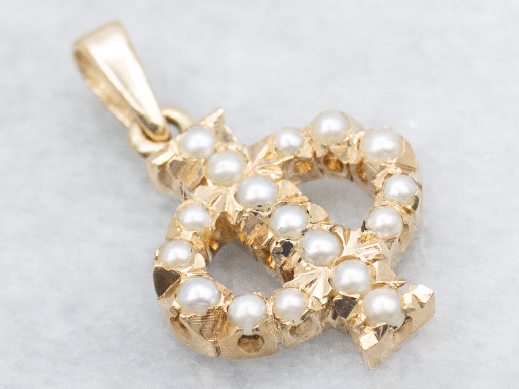 Antique Gold Seed Pearl Greek Letter "Phi" Symbol Pendant
