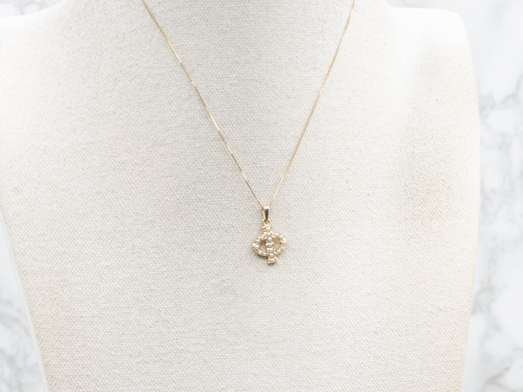 Antique Gold Seed Pearl Greek Letter "Phi" Symbol Pendant