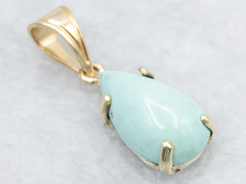 Teardrop Turquoise Yellow Gold Pendant