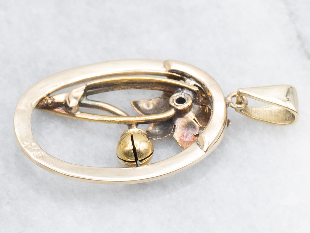 Golden Flower Blossom Pendant with Seed Pearl Halo