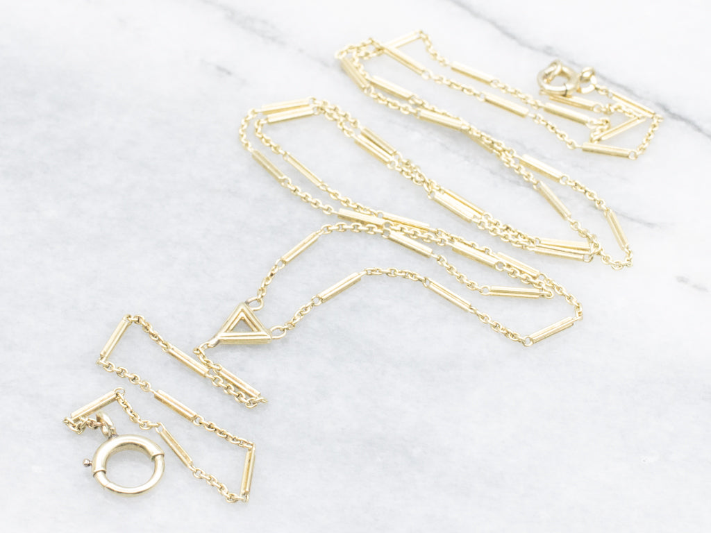 Vintage Gold Bar Link and Cable Link Lariat Chain