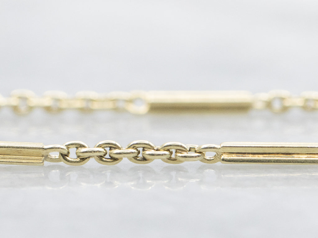 Vintage Gold Bar Link and Cable Link Lariat Chain
