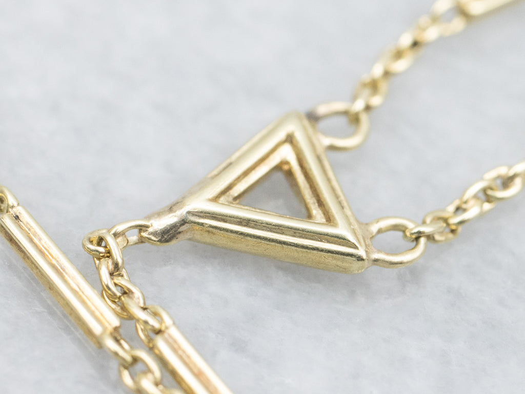 Vintage Gold Bar Link and Cable Link Lariat Chain