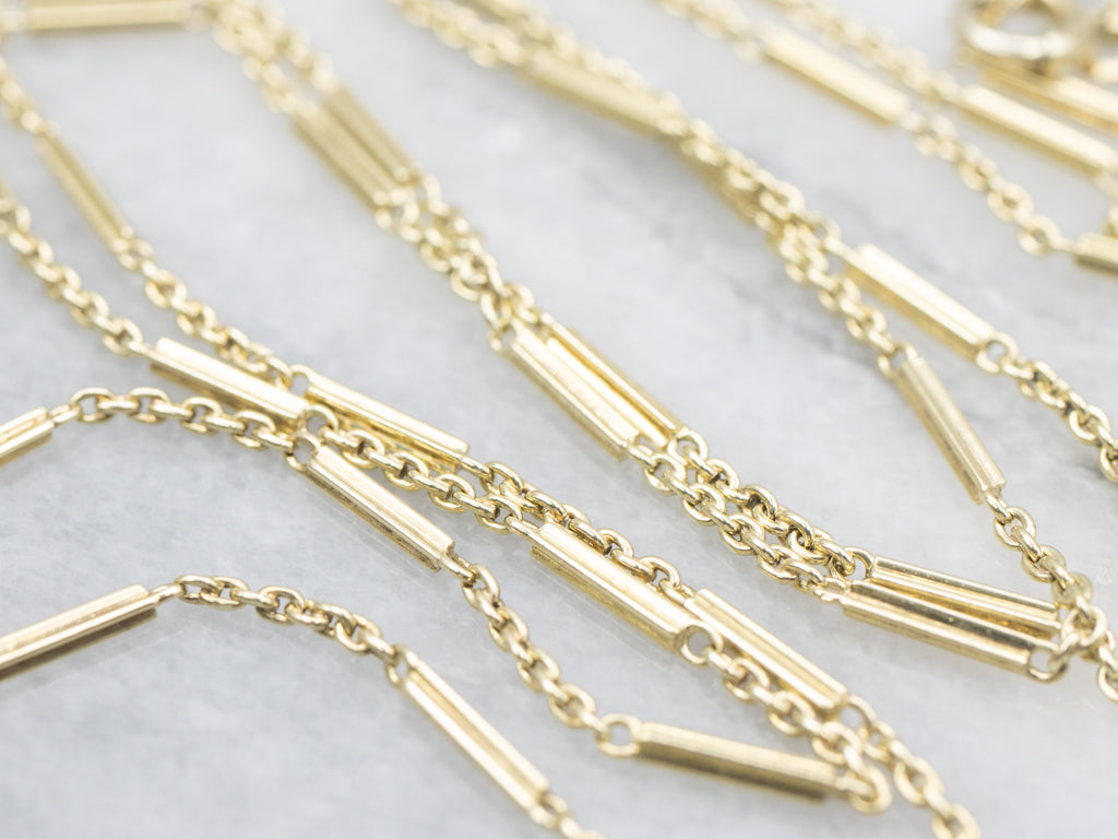 Vintage Gold Bar Link and Cable Link Lariat Chain