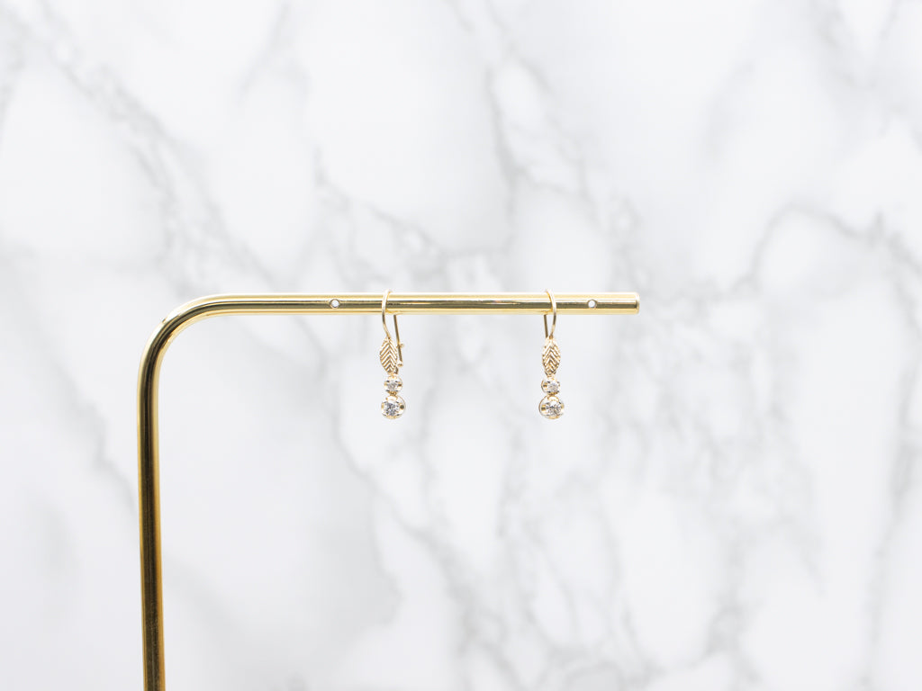 Double Diamond Two-Tone Gold Botanical Drop Earrings