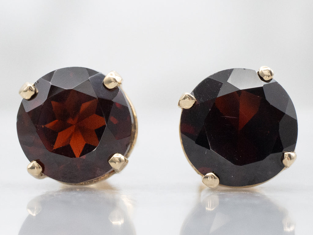 Four-Prong Garnet Yellow Gold Stud Earrings