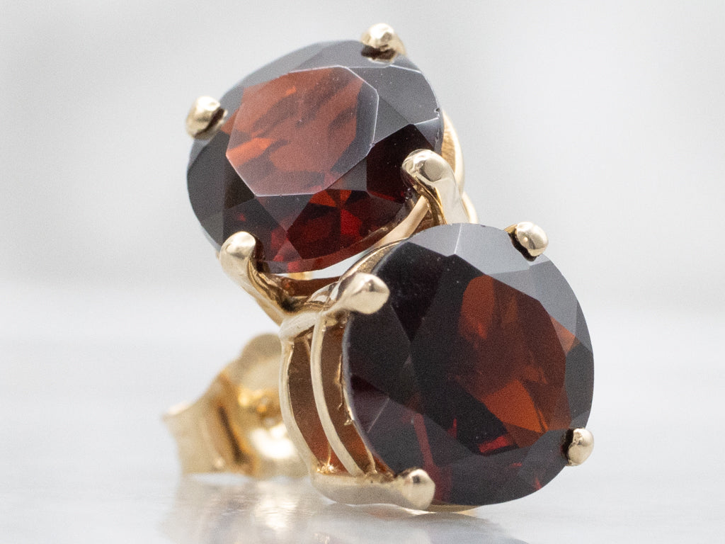 Four-Prong Garnet Yellow Gold Stud Earrings