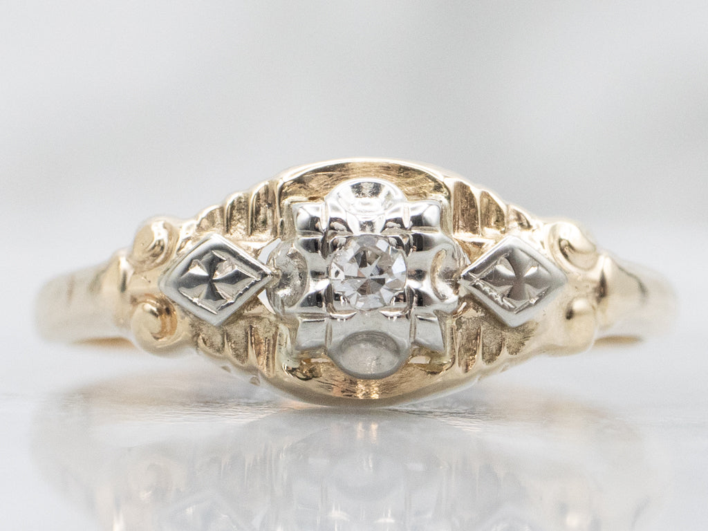 Late Art Deco 1930s Diamond Two-Tone Engagement Ring