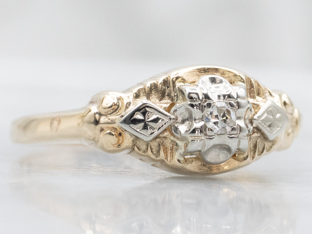 Late Art Deco 1930s Diamond Two-Tone Engagement Ring