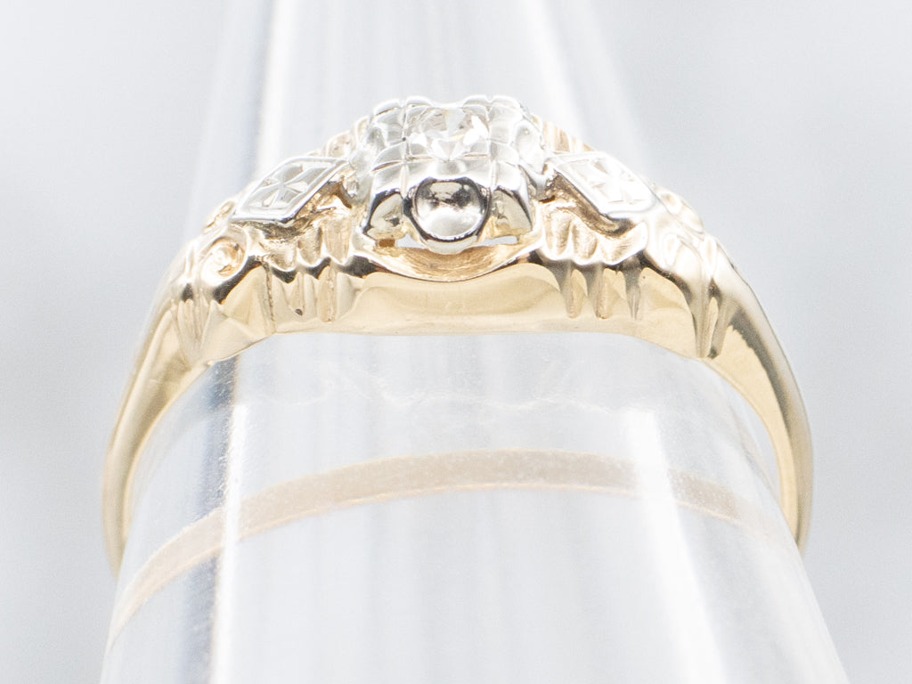 Late Art Deco 1930s Diamond Two-Tone Engagement Ring