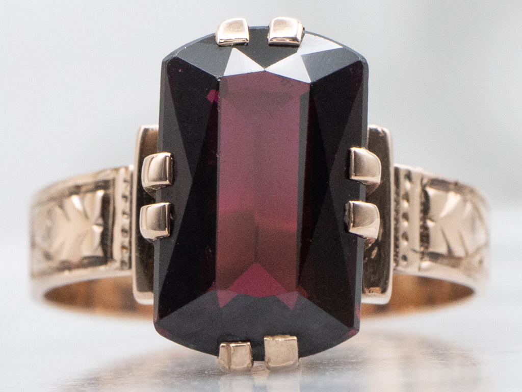 Victorian Era Rose Gold Garnet Solitaire Ring