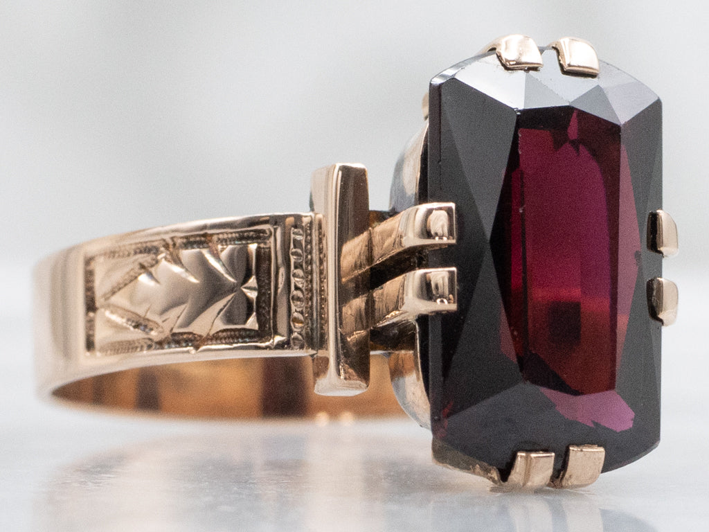 Victorian Era Rose Gold Garnet Solitaire Ring