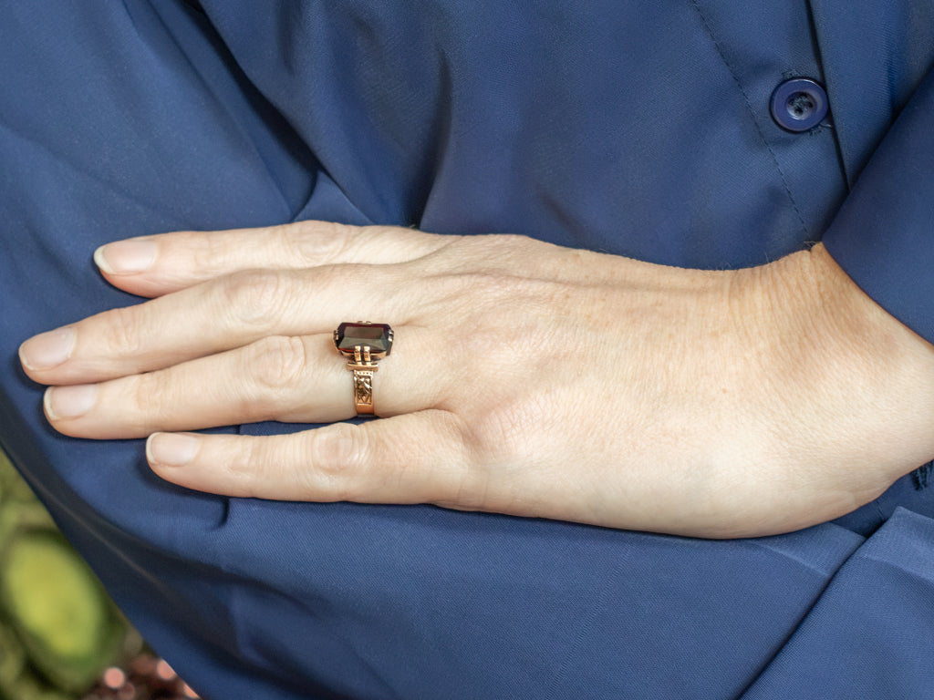 Victorian Era Rose Gold Garnet Solitaire Ring