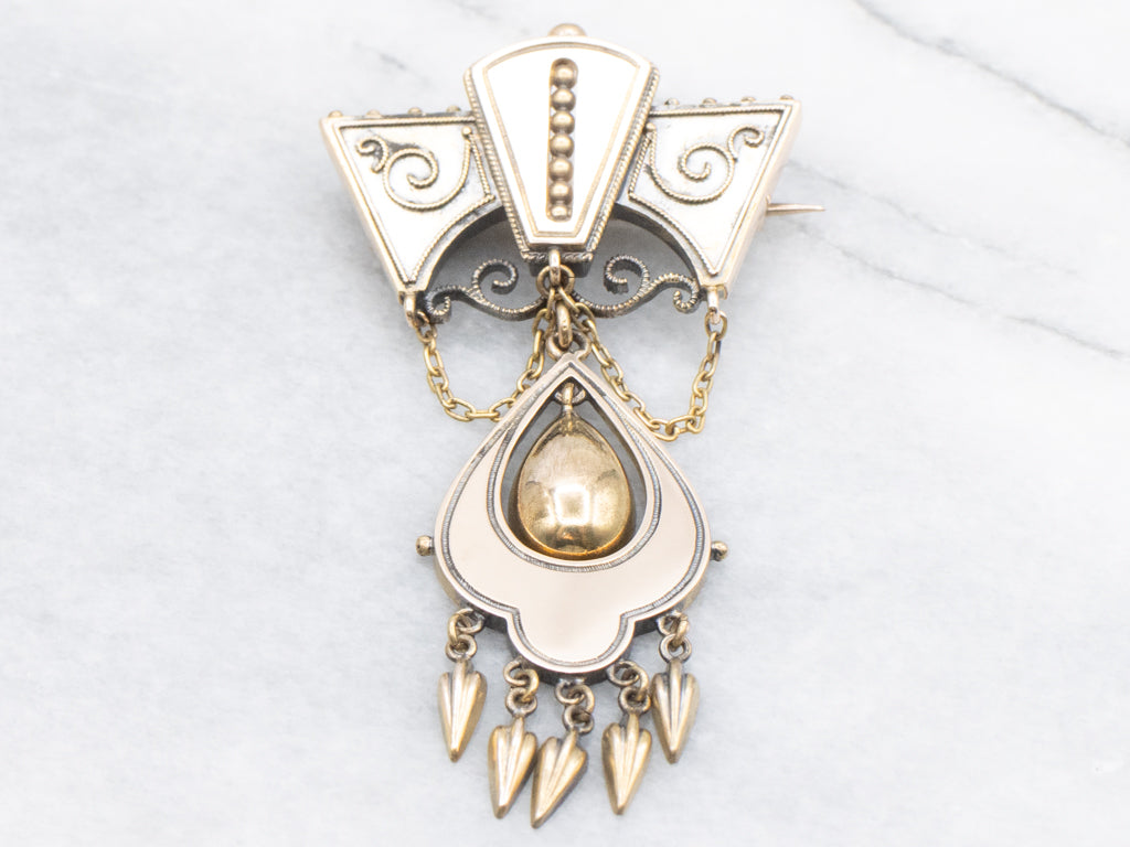 Antique Victorian Era Gothic Gold Brooch
