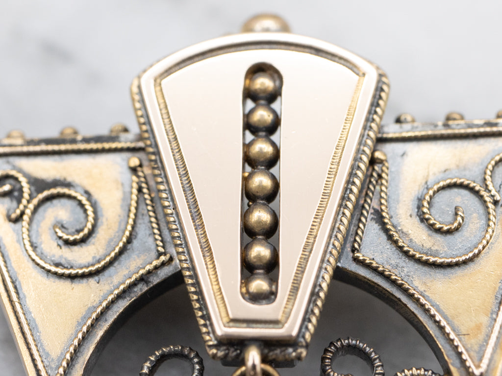Antique Victorian Era Gothic Gold Brooch