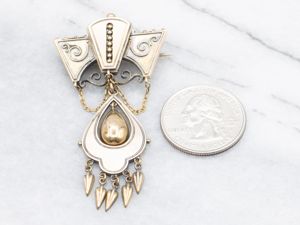 Antique Victorian Era Gothic Gold Brooch