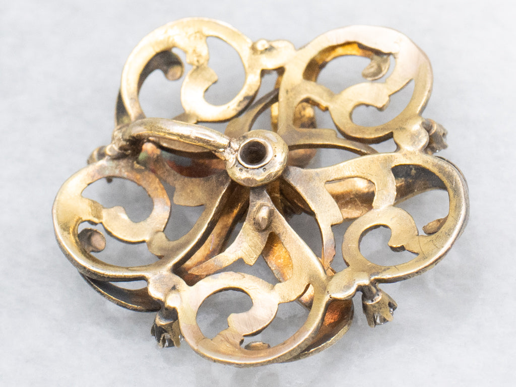 Edwardian Diamond and Gold Forget-Me-Not Enamel Pendant