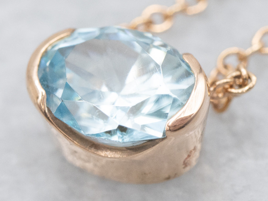 East-West Set Blue Zircon Rose Gold Pendant Necklace