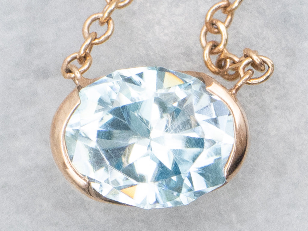 East-West Set Blue Zircon Rose Gold Pendant Necklace