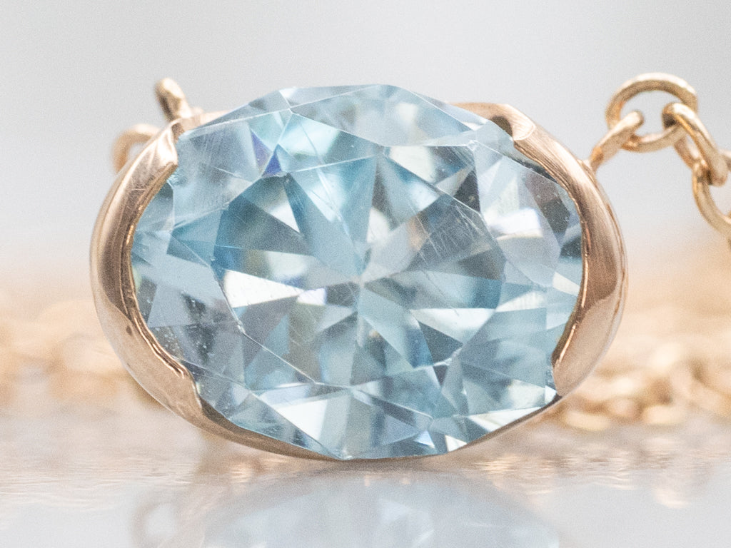 East-West Set Blue Zircon Rose Gold Pendant Necklace