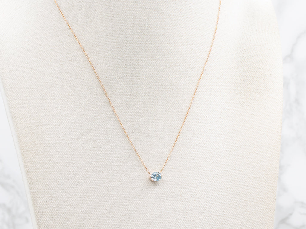 East-West Set Blue Zircon Rose Gold Pendant Necklace