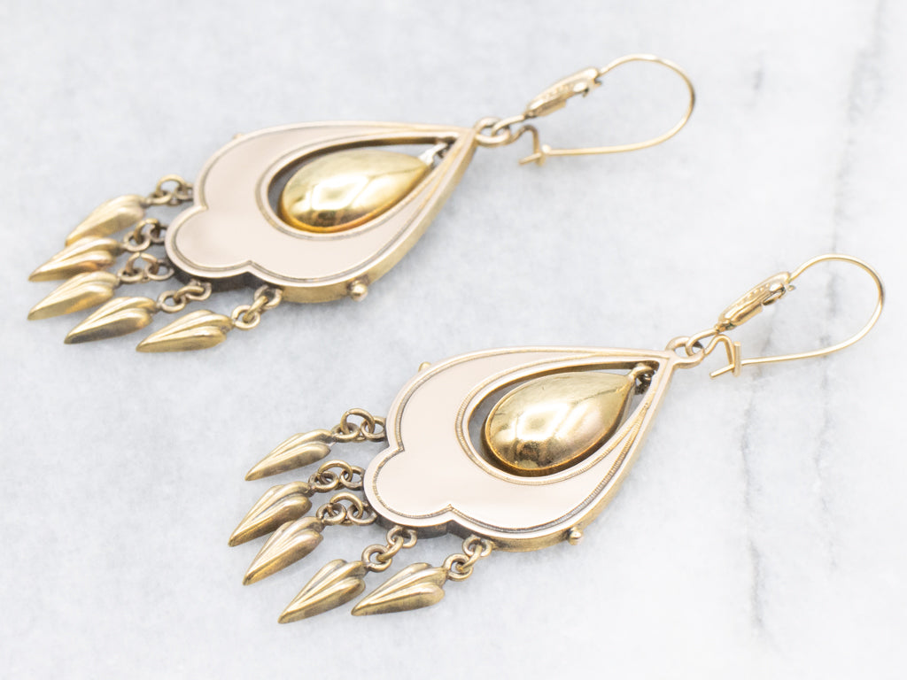 Antique Victorian Gothic Gold Drop Earrings