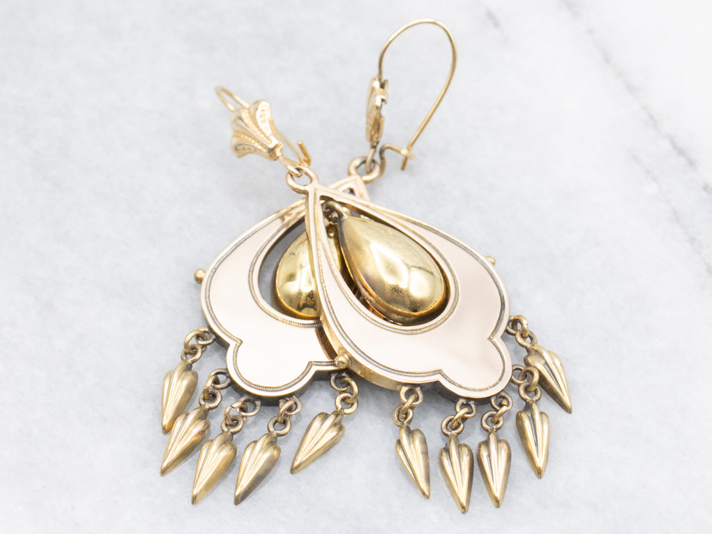 Antique Victorian Gothic Gold Drop Earrings