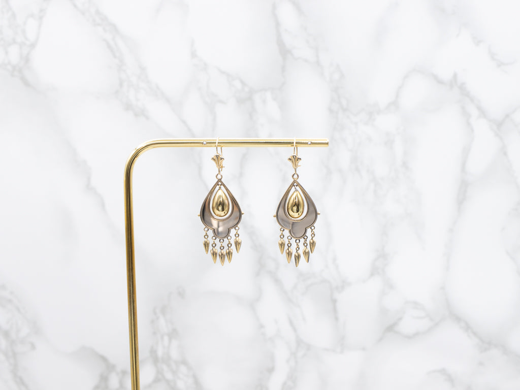 Antique Victorian Gothic Gold Drop Earrings