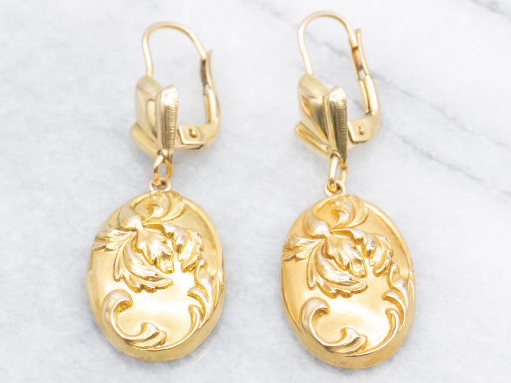 Antique Bloomed Gold Botanical Drop Earrings