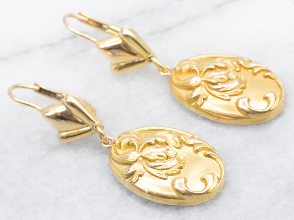 Antique Bloomed Gold Botanical Drop Earrings