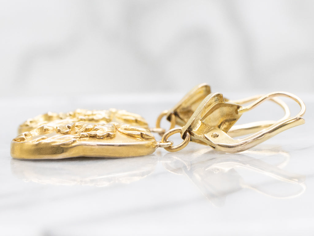 Antique Bloomed Gold Botanical Drop Earrings