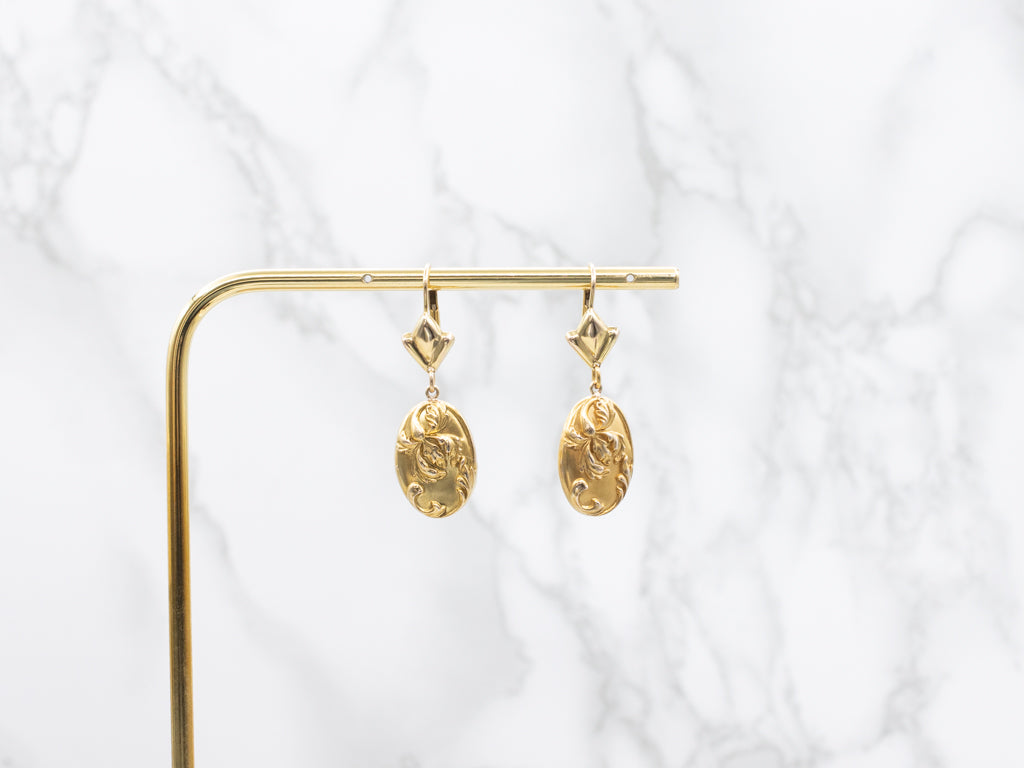 Antique Bloomed Gold Botanical Drop Earrings