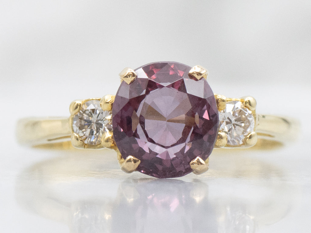 Rhodolite Garnet and Diamond Three Stone Ring