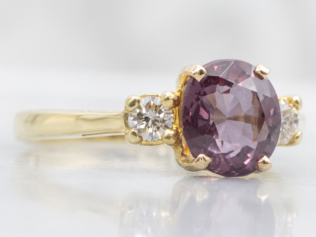 Rhodolite Garnet and Diamond Three Stone Ring