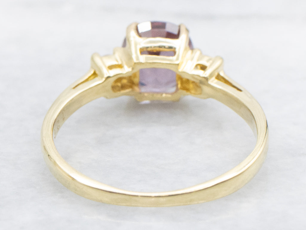 Rhodolite Garnet and Diamond Three Stone Ring