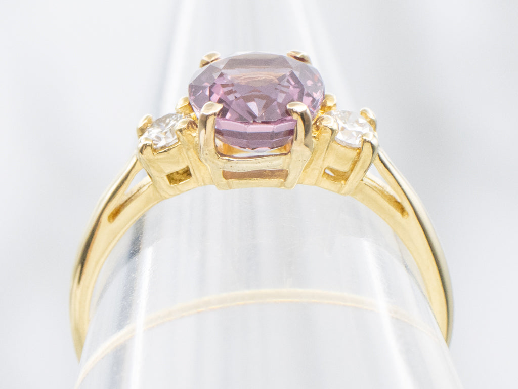 Rhodolite Garnet and Diamond Three Stone Ring