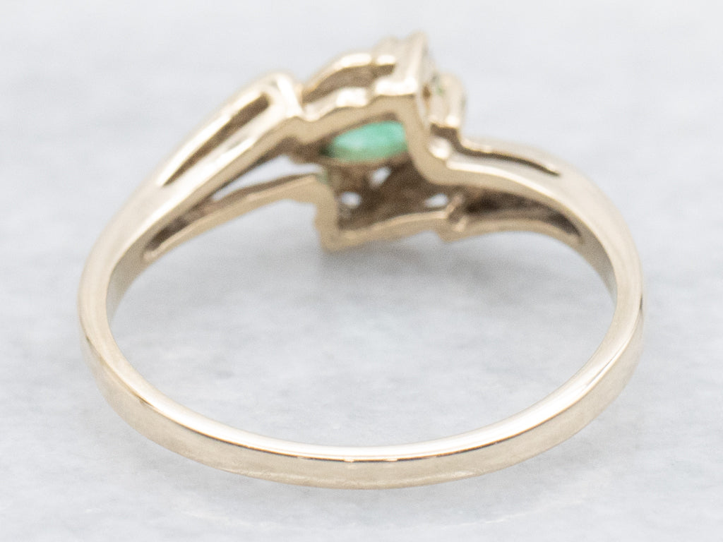 Marquise-Cut Emerald and Diamond Bypass Ring