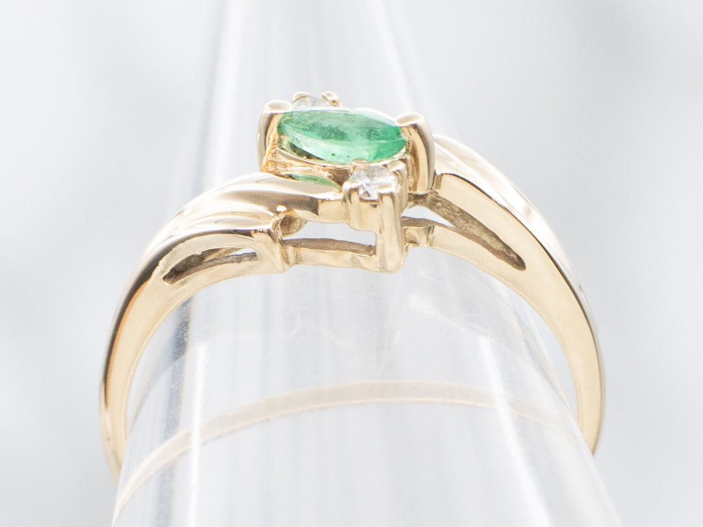 Marquise-Cut Emerald and Diamond Bypass Ring
