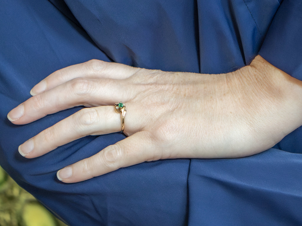 Marquise-Cut Emerald and Diamond Bypass Ring