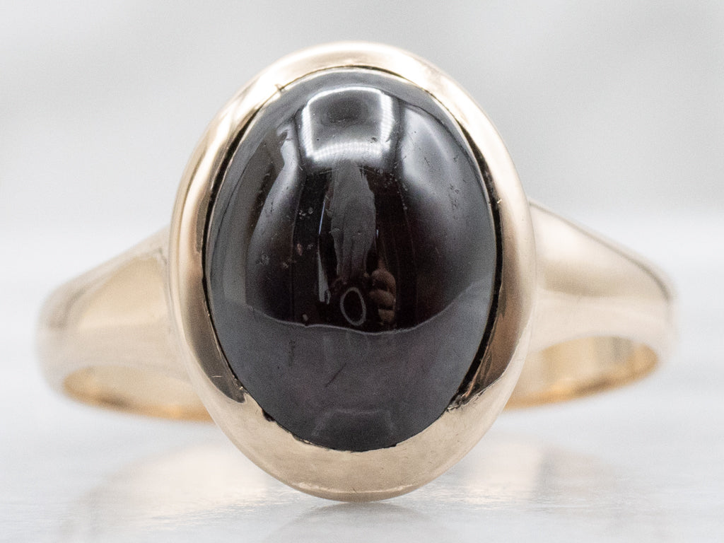 Vintage Gold Bezel-Set Garnet Cabochon Ring