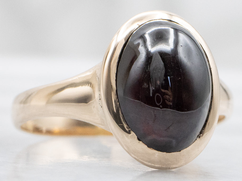 Vintage Gold Bezel-Set Garnet Cabochon Ring