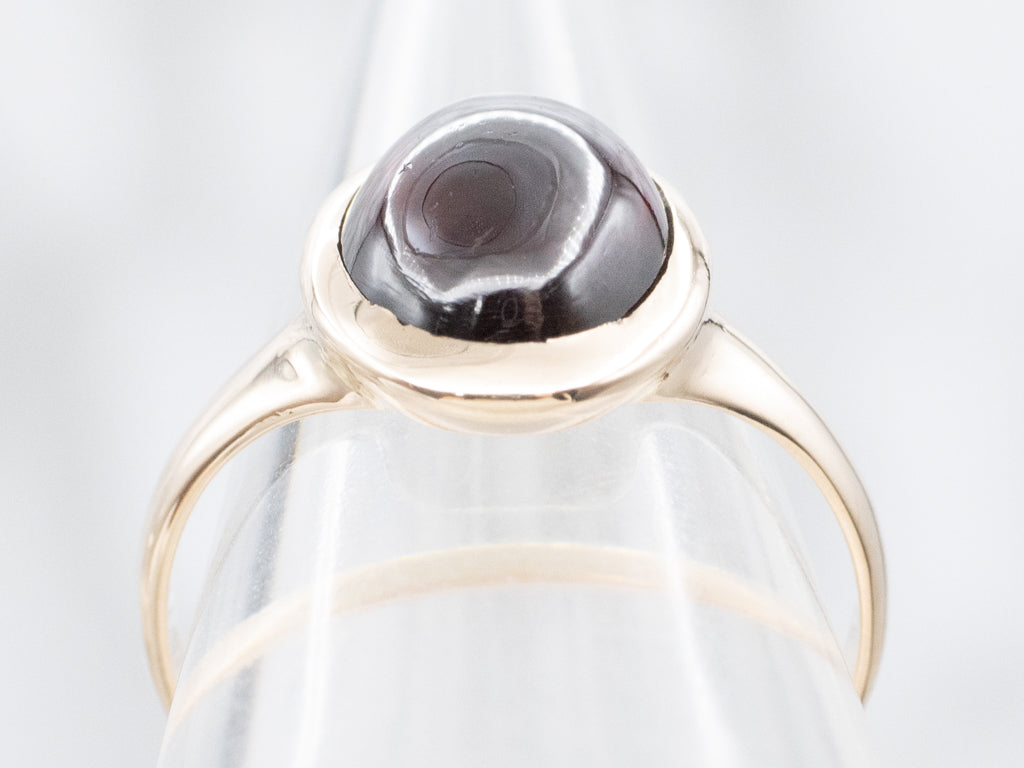 Vintage Gold Bezel-Set Garnet Cabochon Ring