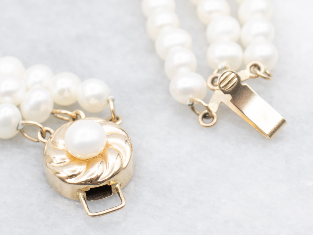 Triple-Strand Freshwater Pearl and Beaded Gold Bracelet