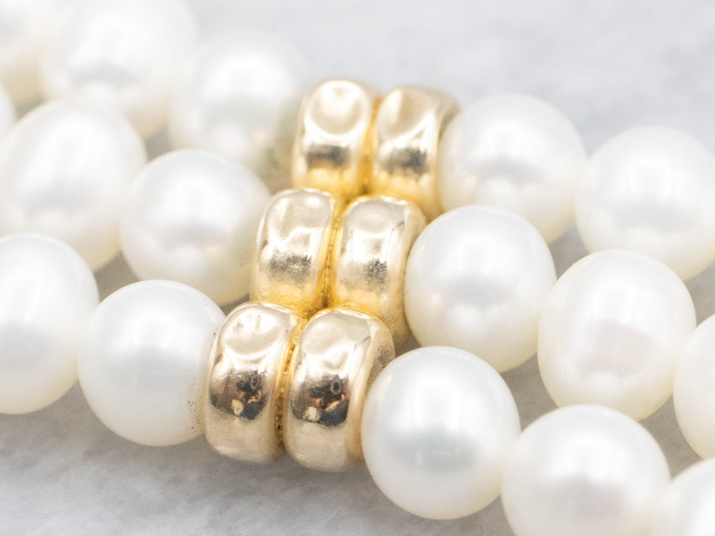 Triple-Strand Freshwater Pearl and Beaded Gold Bracelet