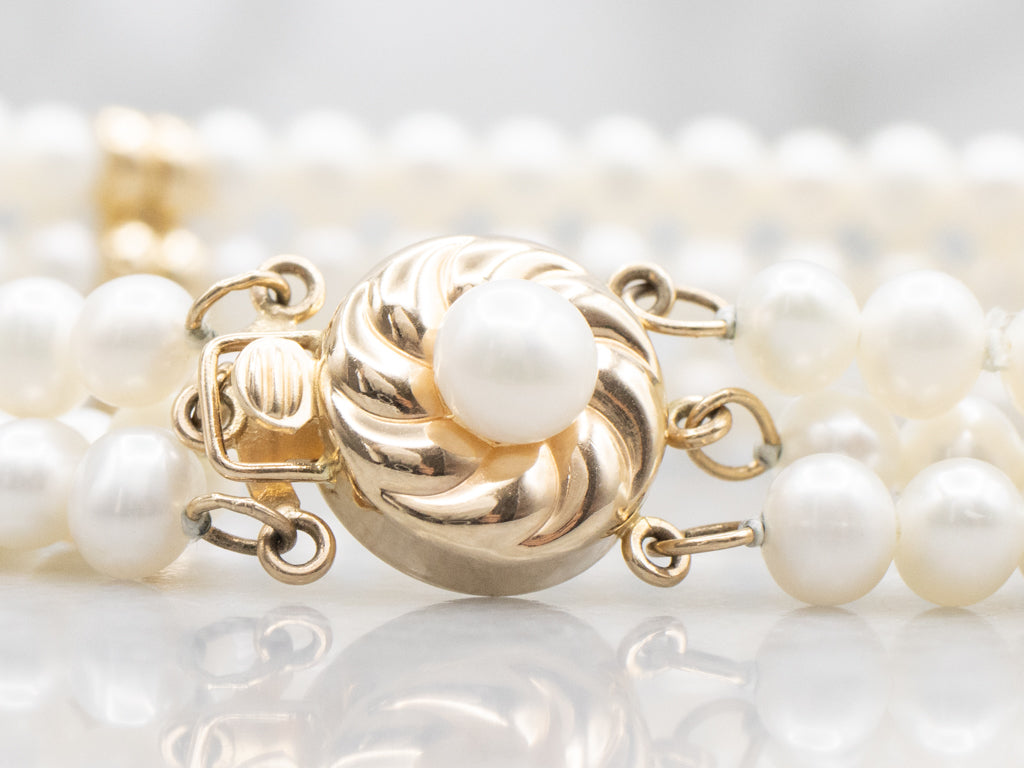Triple-Strand Freshwater Pearl and Beaded Gold Bracelet